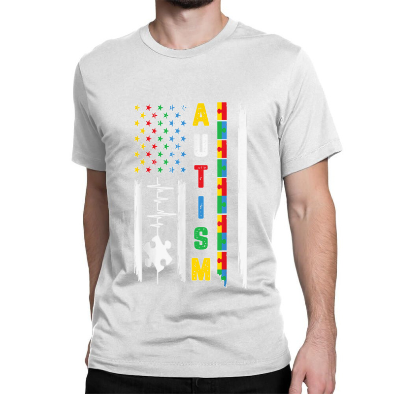 American Flag Fight Ribbon Puzzle Autism Awareness Month T Shirt Classic T-shirt by CharlesLCross | Artistshot