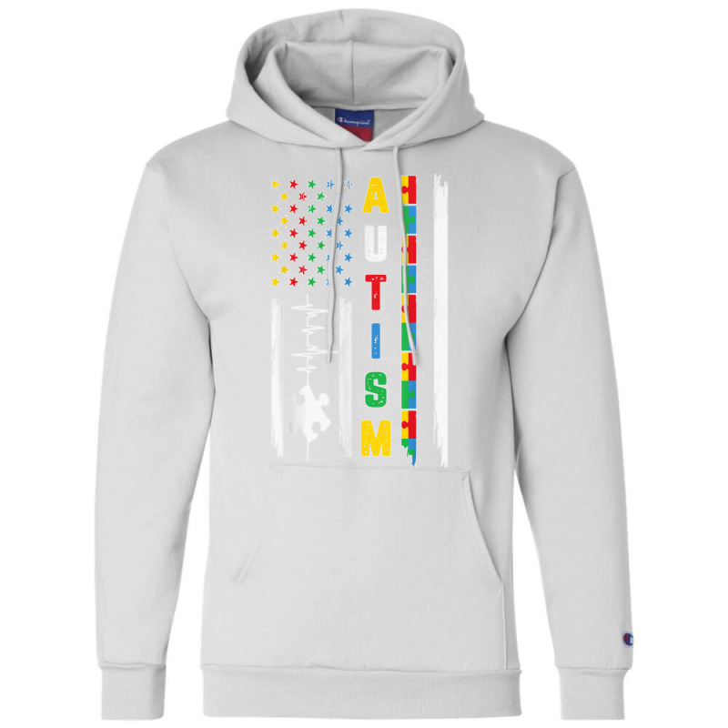 American Flag Fight Ribbon Puzzle Autism Awareness Month T Shirt Champion Hoodie by CharlesLCross | Artistshot