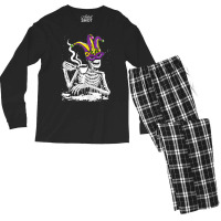 Womens Skeleton Drinking Coffee Mardi Gras Masquerade Parade Party T S Men's Long Sleeve Pajama Set | Artistshot