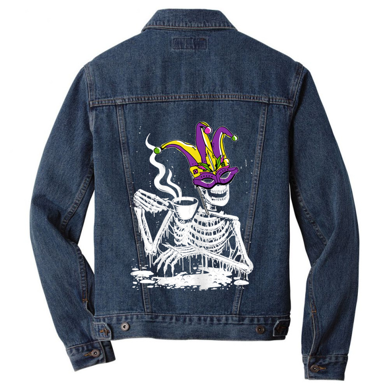 Womens Skeleton Drinking Coffee Mardi Gras Masquerade Parade Party T S Men Denim Jacket | Artistshot