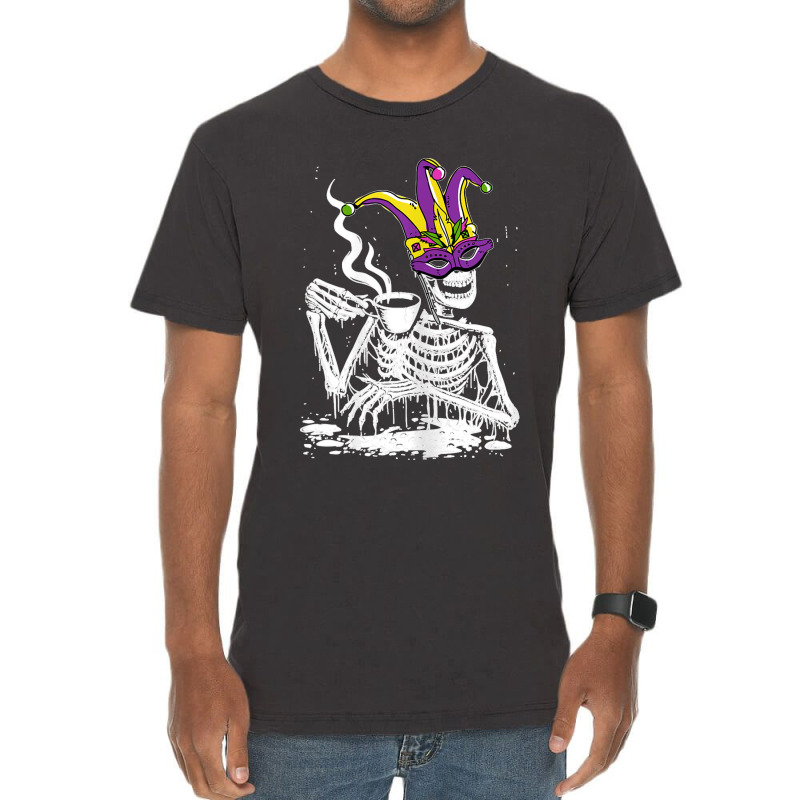 Womens Skeleton Drinking Coffee Mardi Gras Masquerade Parade Party T S Vintage T-shirt | Artistshot