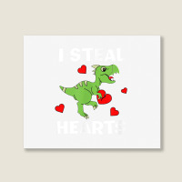 Cute Kids Dinosaur Valentines Day Lover I Steal Hearts T Shirt Landscape Canvas Print | Artistshot