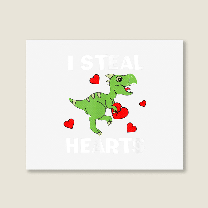 Cute Kids Dinosaur Valentines Day Lover I Steal Hearts T Shirt Landscape Canvas Print | Artistshot