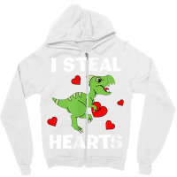 Cute Kids Dinosaur Valentines Day Lover I Steal Hearts T Shirt Zipper Hoodie | Artistshot