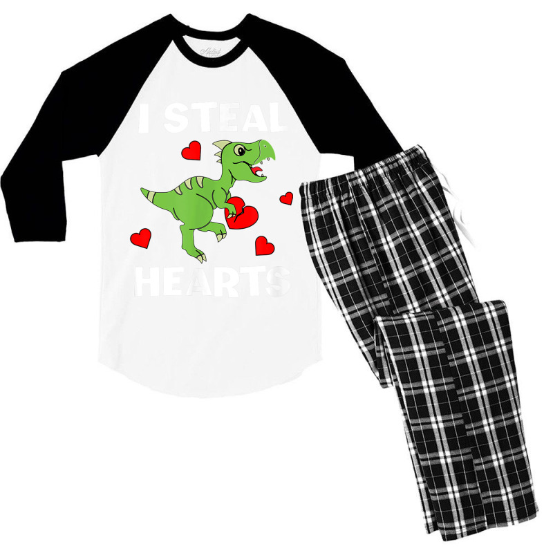 Cute Kids Dinosaur Valentines Day Lover I Steal Hearts T Shirt Men's 3/4 Sleeve Pajama Set | Artistshot