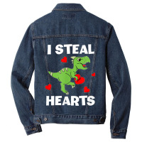 Cute Kids Dinosaur Valentines Day Lover I Steal Hearts T Shirt Men Denim Jacket | Artistshot