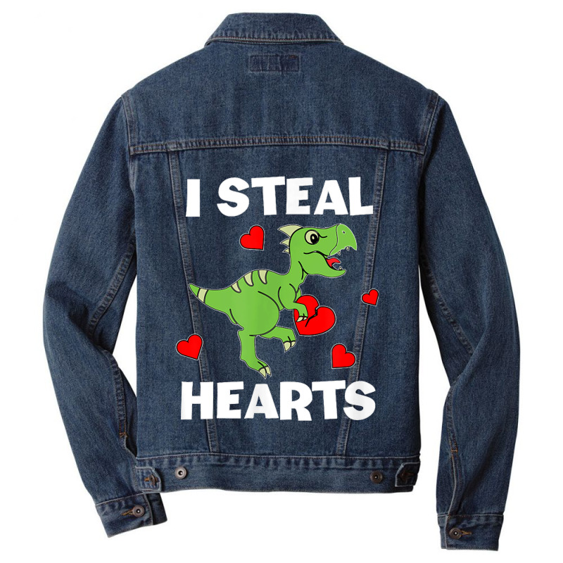 Cute Kids Dinosaur Valentines Day Lover I Steal Hearts T Shirt Men Denim Jacket | Artistshot