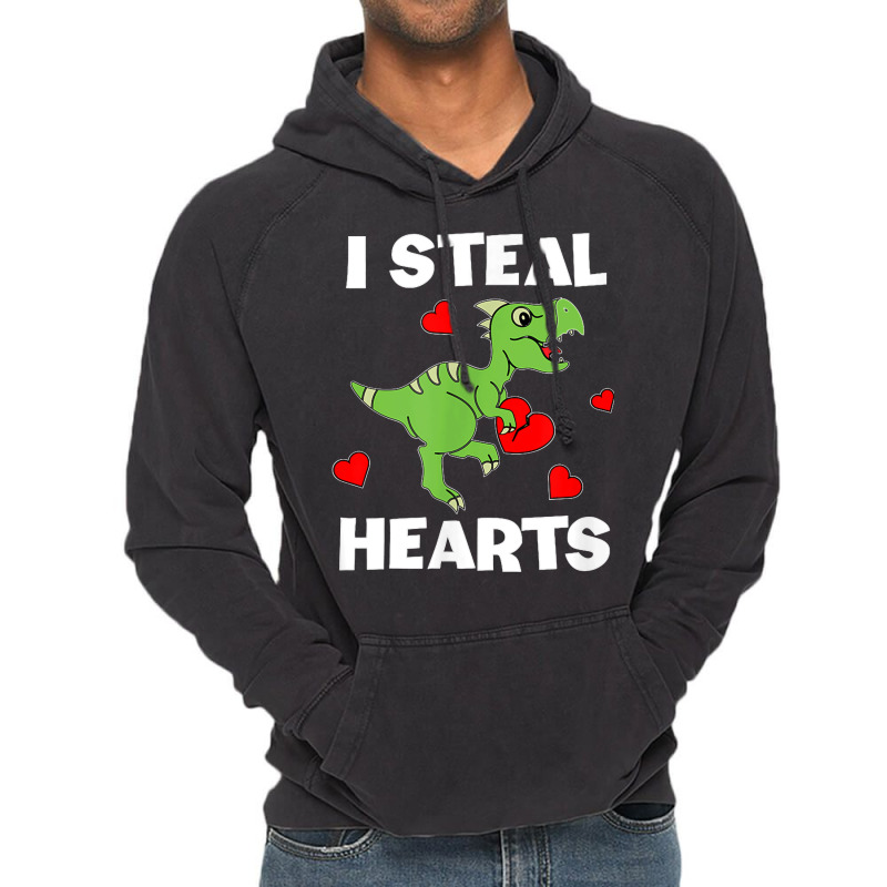 Cute Kids Dinosaur Valentines Day Lover I Steal Hearts T Shirt Vintage Hoodie | Artistshot