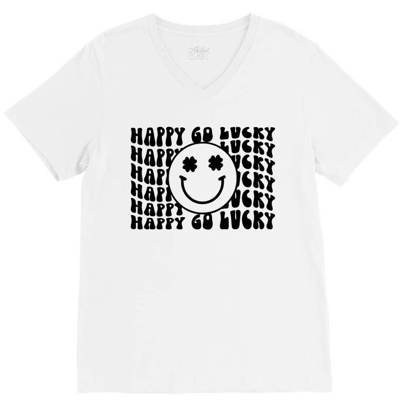 Happy Go Lucky Smiley Face Irish Shamrocks St Patricks Day Premium T S V-neck Tee | Artistshot