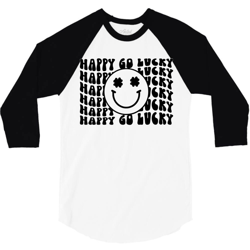 Happy Go Lucky Smiley Face Irish Shamrocks St Patricks Day Premium T S 3/4 Sleeve Shirt | Artistshot