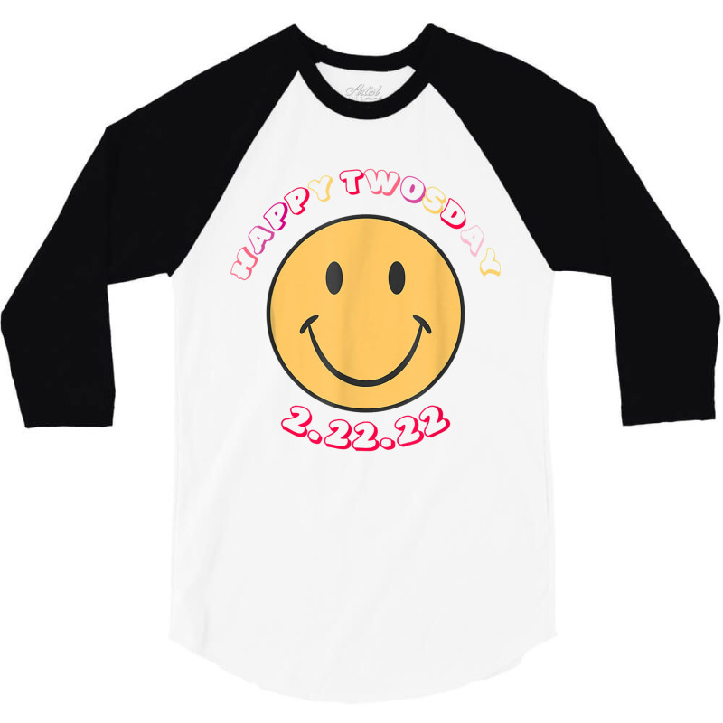 Happy Twosday Tuesday February 22nd 2022 Retro Smiley Face T Shirt 3/4 Sleeve Shirt | Artistshot