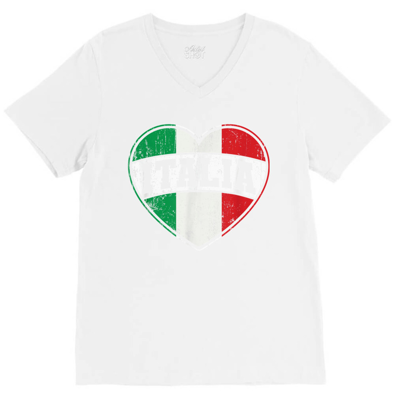 Italy Italia Italian Flag Heart Retro Vintage Design T Shirt V-neck Tee | Artistshot