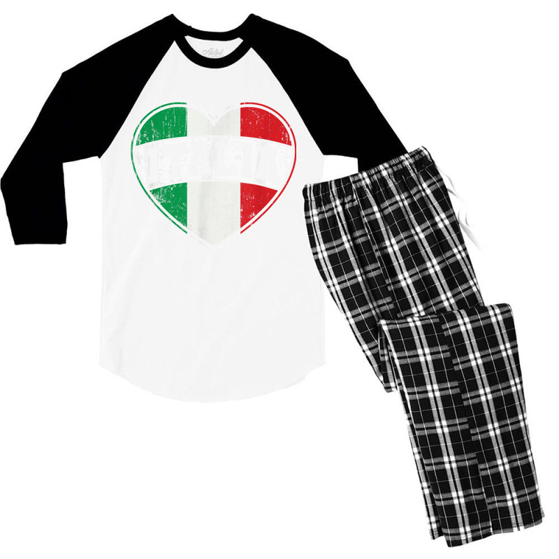 Italy Italia Italian Flag Heart Retro Vintage Design T Shirt Men's 3/4 Sleeve Pajama Set | Artistshot