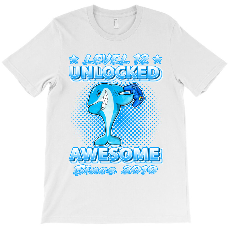 Level 12 Unlocked Born In 2010 Dabbing Shark 12th Birthday Pullover Ho T-shirt | Artistshot