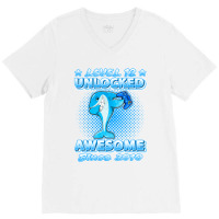 Level 12 Unlocked Born In 2010 Dabbing Shark 12th Birthday Pullover Ho V-neck Tee | Artistshot