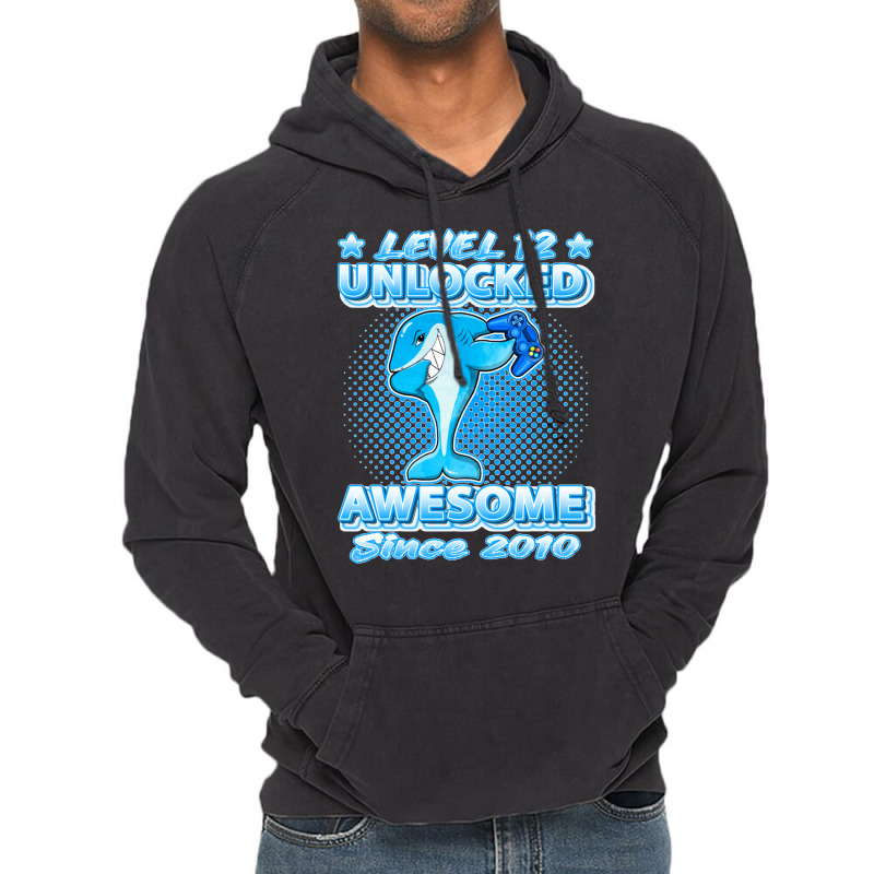 Level 12 Unlocked Born In 2010 Dabbing Shark 12th Birthday Pullover Ho Vintage Hoodie | Artistshot