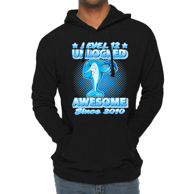 Level 12 Unlocked Born In 2010 Dabbing Shark 12th Birthday Pullover Ho Lightweight Hoodie | Artistshot