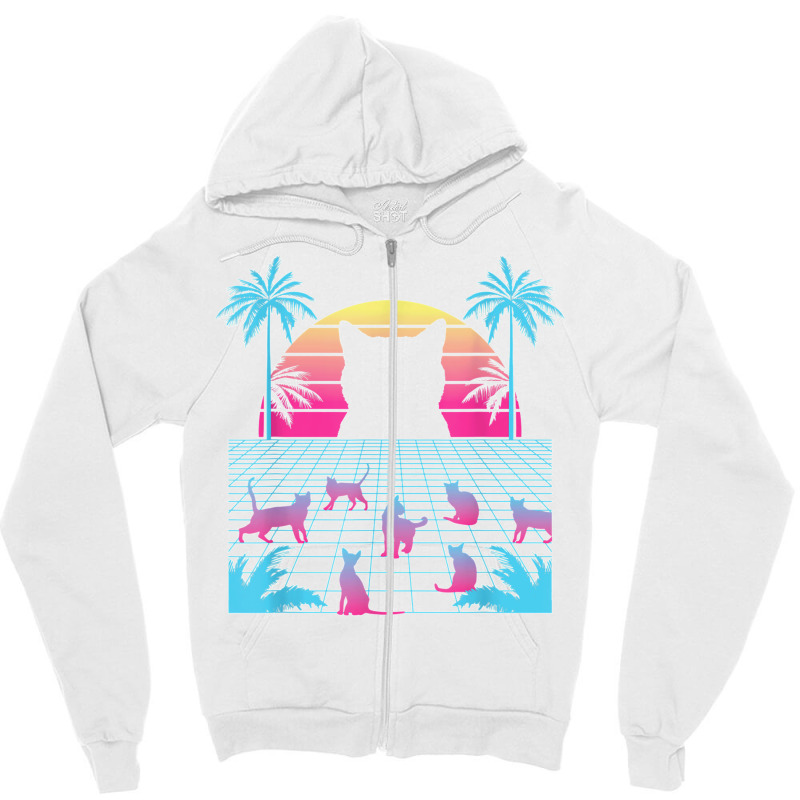 Vaporwave Cats Palm Trees Aesthetic Japanese Kawaii T Shirt Zipper Hoodie | Artistshot