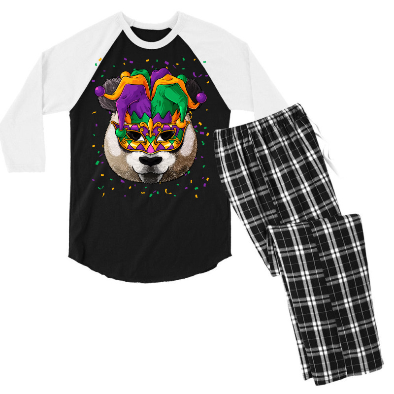 Panda Mardi Gras T  Shirt Panda Mardi Gras Animal Face Carnival Jester Men's 3/4 Sleeve Pajama Set | Artistshot