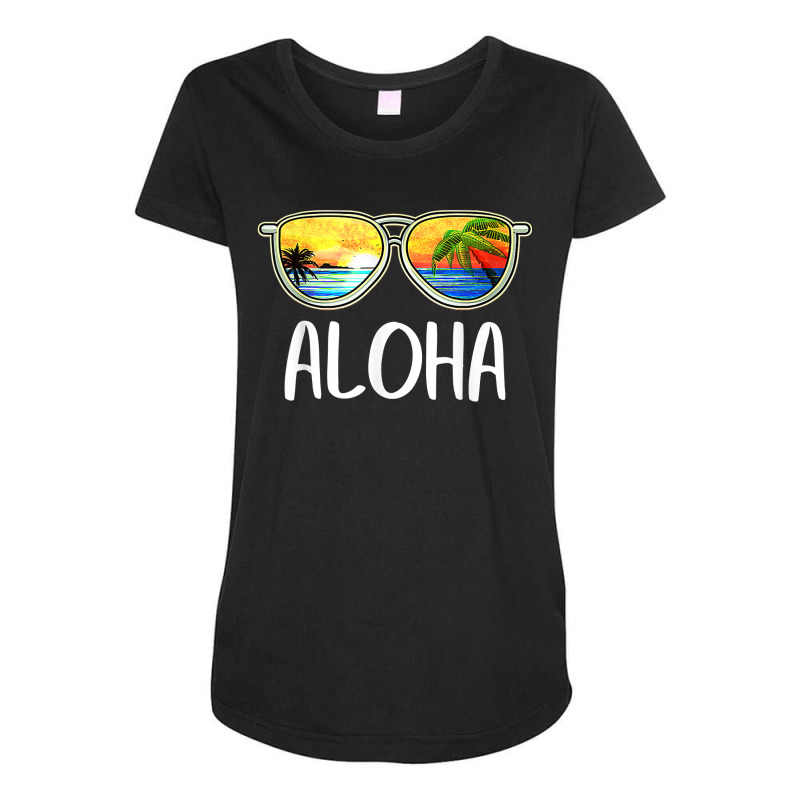 Aloha Hawaii Hawaiian Island Sunglasses Palm Trees Beach T Shirt Maternity Scoop Neck T-shirt by paisleafuscaldo | Artistshot