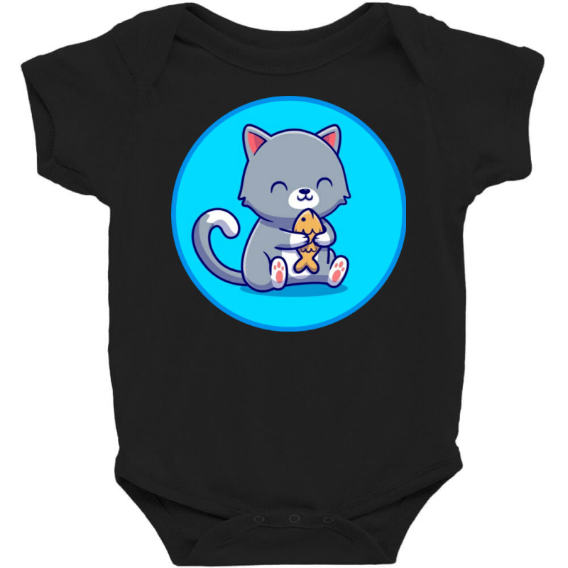 Cute Cat Holding Fish Cartoon Baby Bodysuit by vasu4christ | Artistshot