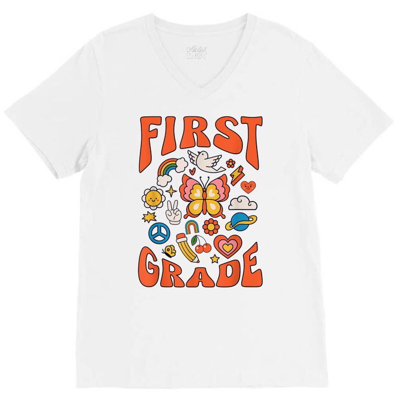 First Grade Teacher Retro Groovy 1st Grade Teacher Teams T Shirt V-neck Tee | Artistshot