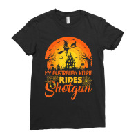 Vintage Sunset Australian Kelpie Dog Ride Shotgun Halloween T Shirt Ladies Fitted T-shirt | Artistshot