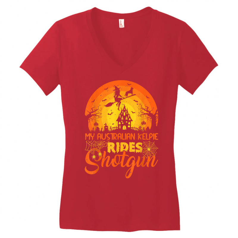 Vintage Sunset Australian Kelpie Dog Ride Shotgun Halloween T Shirt Women's V-Neck T-Shirt by rierauigentrythe | Artistshot