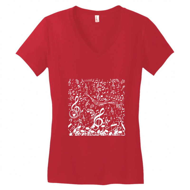 Music Notes Tile Pattern White Women's V-Neck T-Shirt by Backstabbed | Artistshot