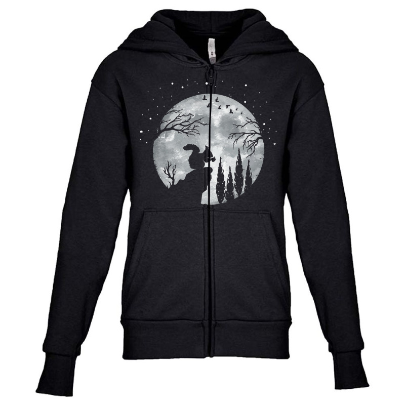 Squirrel T  Shirt Squirrel Forrest Animal Lover Full Moon At Night   S Youth Zipper Hoodie by jaylinconsidine282 | Artistshot