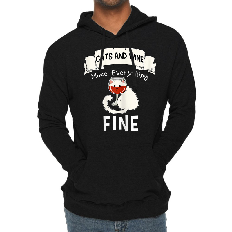 Womens Funny Cats Wine Everything Fine Red Wine Glasses Wine Lovers T Lightweight Hoodie | Artistshot