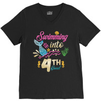 4th Grade Back To School Mermaid Swimming Girls V-neck Tee | Artistshot