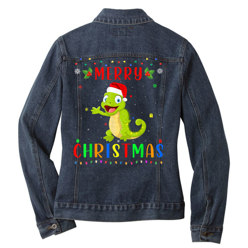 Xmas Light Chameleon Design Matching Christmas Pajama T Shirt Ladies Denim Jacket by roussoevjaapg6u | Artistshot