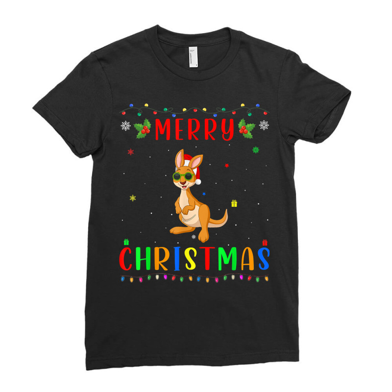 Xmas Light Kangaroo Design Matching Christmas Pajama T Shirt Ladies Fitted T-Shirt by roussoevjaapg6u | Artistshot