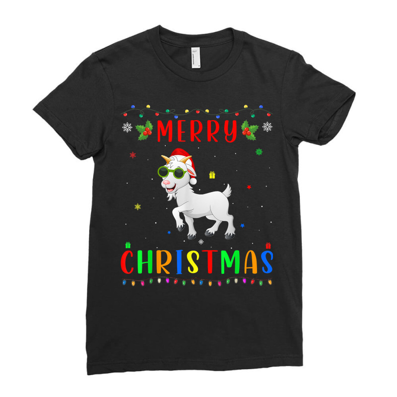 Xmas Light Goat Design Matching Christmas Pajama T Shirt Ladies Fitted T-Shirt by morelypylagertq | Artistshot