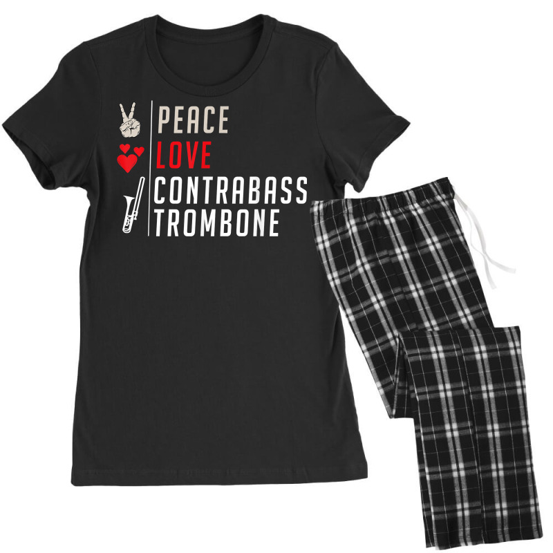 Peace Love Contrabass Trombone Musical Instrument Players T Shirt Women's Pajamas Set by strnadoymoskwaoj | Artistshot