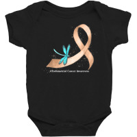 Hippie Dragonfly Peach Ribbon Endometrial Cancer Awareness T Shirt Baby Bodysuit | Artistshot