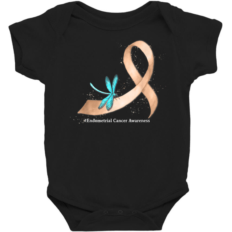 Hippie Dragonfly Peach Ribbon Endometrial Cancer Awareness T Shirt Baby Bodysuit by mikidicosmo | Artistshot