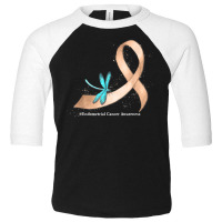 Hippie Dragonfly Peach Ribbon Endometrial Cancer Awareness T Shirt Toddler 3/4 Sleeve Tee | Artistshot