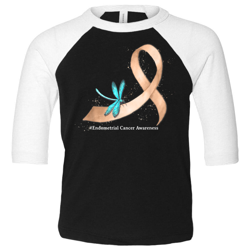 Hippie Dragonfly Peach Ribbon Endometrial Cancer Awareness T Shirt Toddler 3/4 Sleeve Tee by mikidicosmo | Artistshot