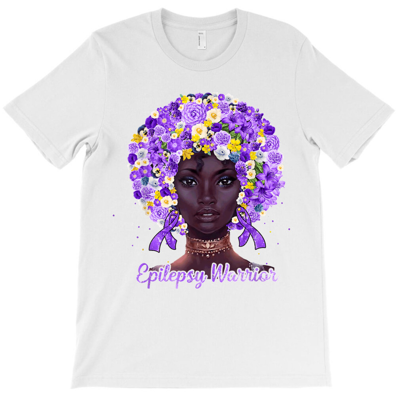 Purple Flowers Afro Hair Black Woman Epilepsy Warrior T Shirt T-shirt | Artistshot