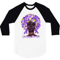 Purple Flowers Afro Hair Black Woman Epilepsy Warrior T Shirt 3/4 Sleeve Shirt | Artistshot