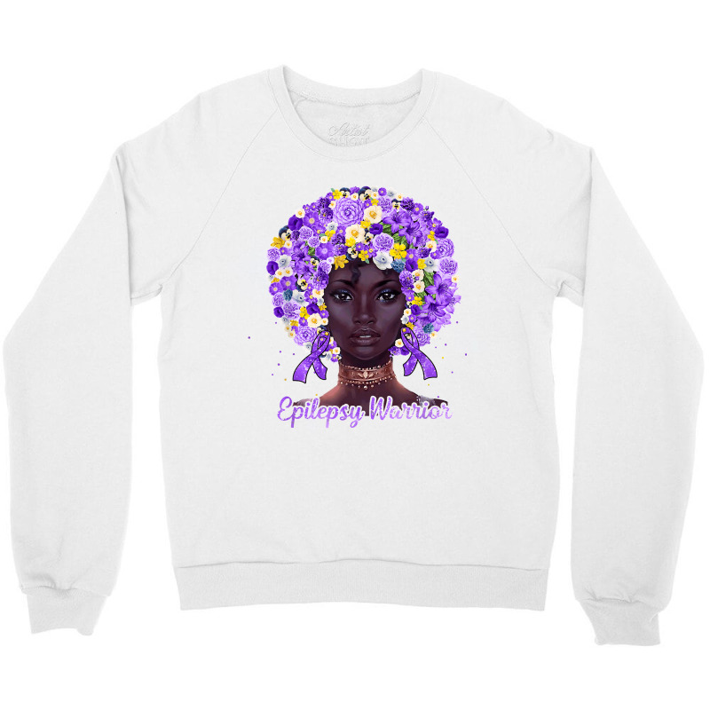 Purple Flowers Afro Hair Black Woman Epilepsy Warrior T Shirt Crewneck Sweatshirt | Artistshot