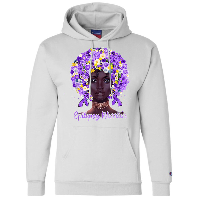 Purple Flowers Afro Hair Black Woman Epilepsy Warrior T Shirt Champion Hoodie | Artistshot