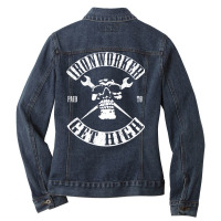 Paid To Get High Funny Ironworker T Shirt Ladies Denim Jacket | Artistshot