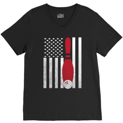 Bowling Bowler - America Usa Flag V-neck Tee Designed By Rardesign