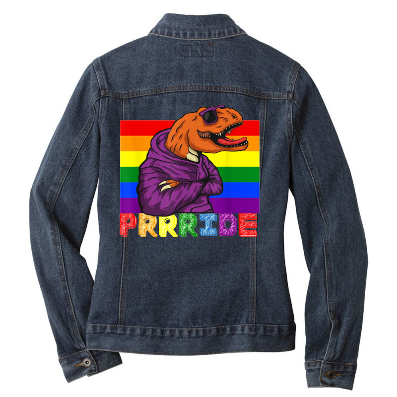 Pride Growling Dinosaur Ladies Denim Jacket by Carlos77 | Artistshot