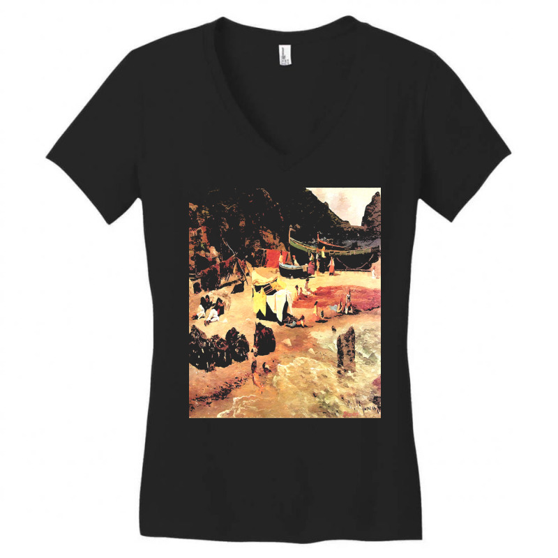 Famous Paintings T  Shirt Fishing Boats At Capri T  Shirt Women's V-Neck T-Shirt by geldingavocet | Artistshot