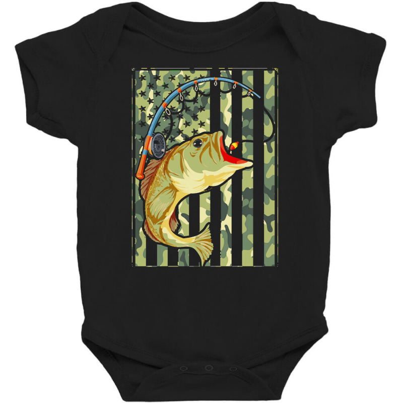 Fishing  Shirt Camouflage U S Flag American Fisherman Angle Fish Fishi Baby Bodysuit by rabbitappear | Artistshot