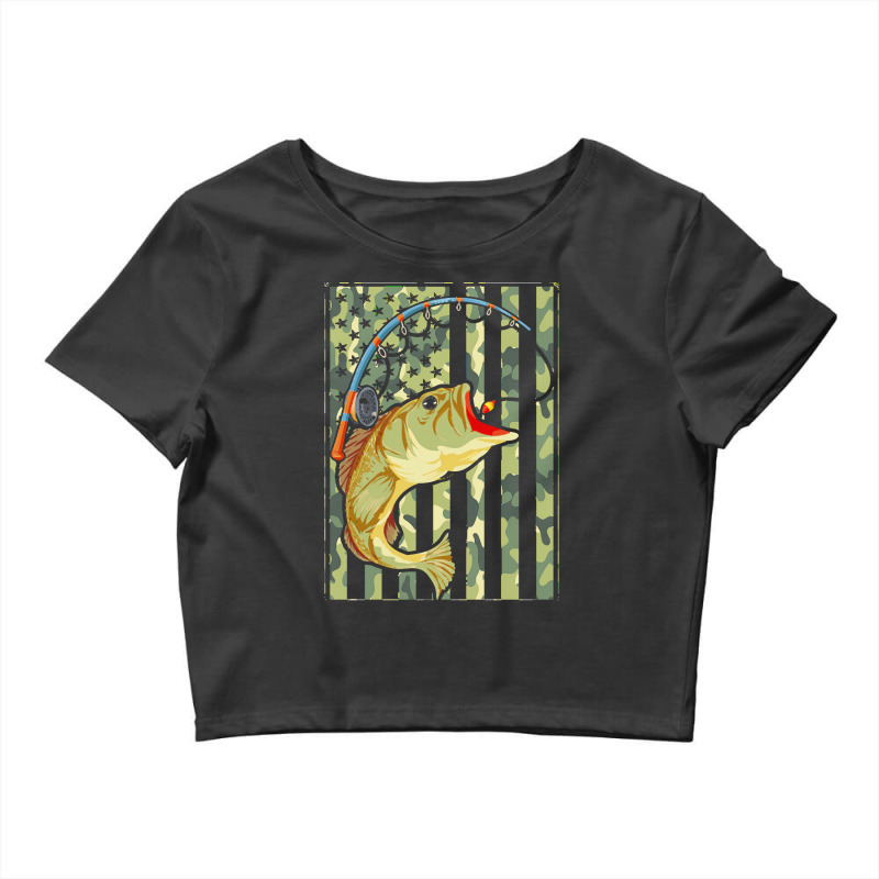 Fishing  Shirt Camouflage U S Flag American Fisherman Angle Fish Fishi Crop Top by rabbitappear | Artistshot